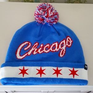Chicago flag knit NBA hat with pom